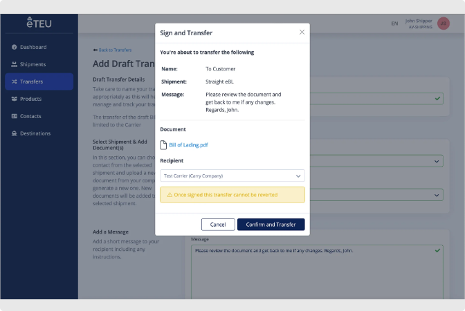 eTEU document transfer interface